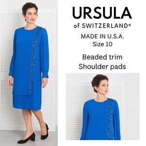 Ursula of Switzerland Royal Blue Beaded Dress –‎ Size 10